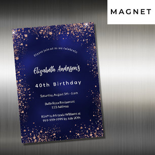 Invitation Magnétique Anniversaire bleu marine rose or scintille luxe