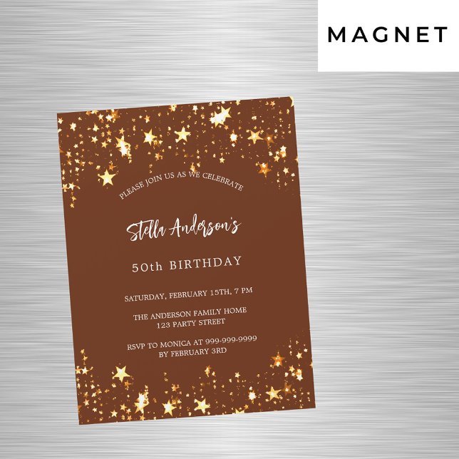 Invitation Magnétique Anniversaire brun or étoiles luxe (Créateur téléchargé)