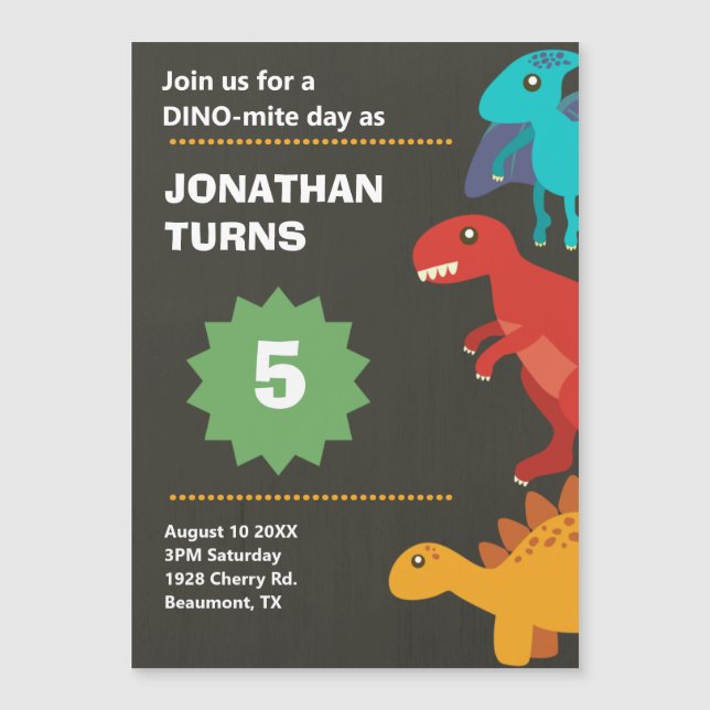 Invitation Magnétique Anniversaire de enfant de dinosaures moderne (Devant)
