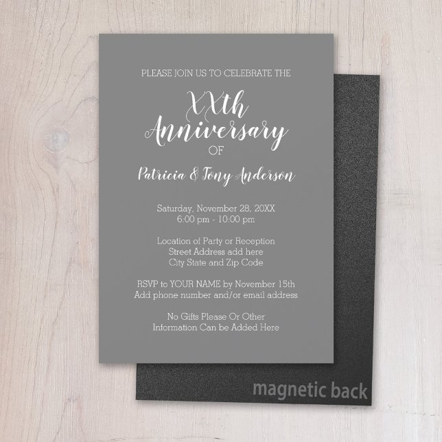 Invitation Magnétique Anniversaire de mariage - Soirée gris blanc (Magnetic Invitation - Wedding Anniversary)