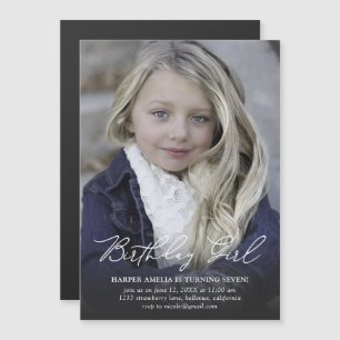 Invitation Magnétique Anniversaire Fille Calligraphie moderne Anniversai