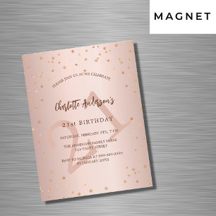Invitation Magnétique Anniversaire rose or étoiles âge luxe