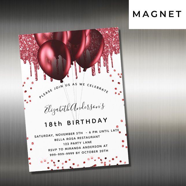 Invitation Magnétique Anniversaire rouge blanc parties scintillant ballo (Créateur téléchargé)