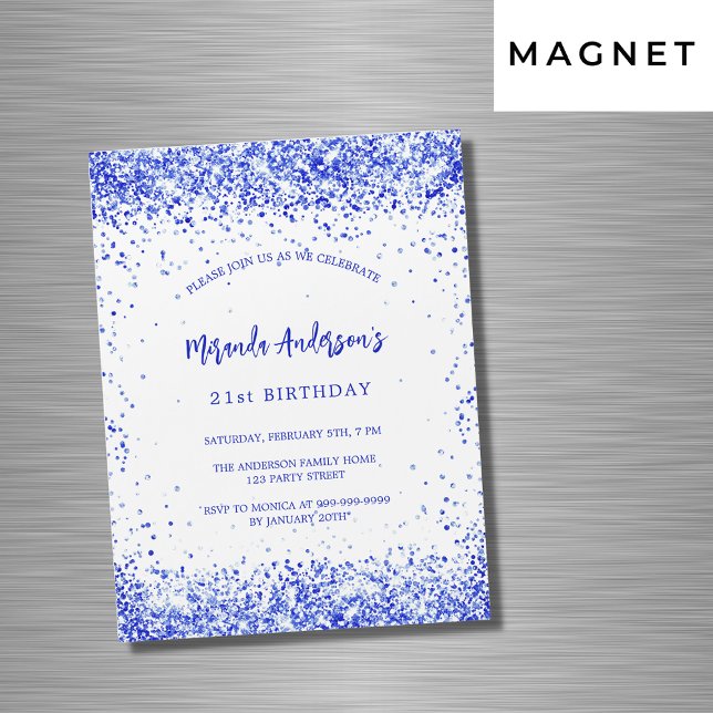 Invitation Magnétique Anniversaire royal bleu blanc luxe (Créateur téléchargé)