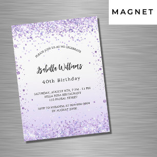 Invitation Magnétique Anniversaire violet lavande scintille luxe script