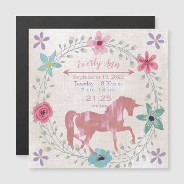 Invitation Magnétique Annonces magnétiques de Baby Girl Unicorn (Devant / Derrière)