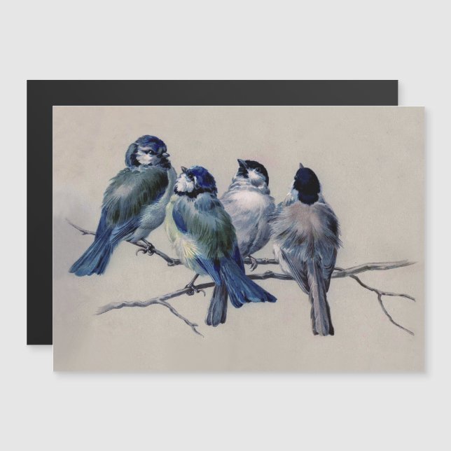 Invitation Magnétique Aquarelle Bleu Oiseaux Antique Peinture célèbre (Devant / Derrière)