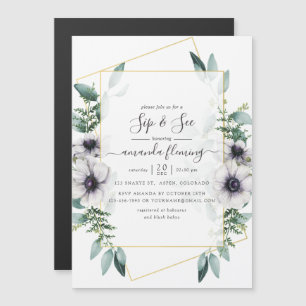 Invitation Magnétique Aquarelle Floral Géométrique Eucalyptus Sip and Se