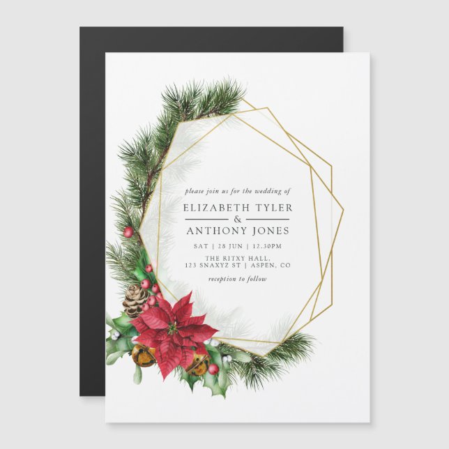 Invitation Magnétique Aquarelle Floral Noël Mariage géométrique (Devant / Derrière)