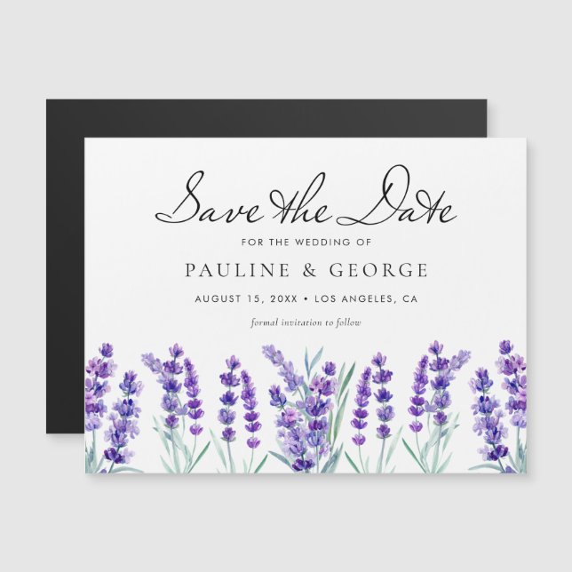 Invitation Magnétique Aquarelle Lavande Fleurs florales Enregistrer la d (Devant / Derrière)