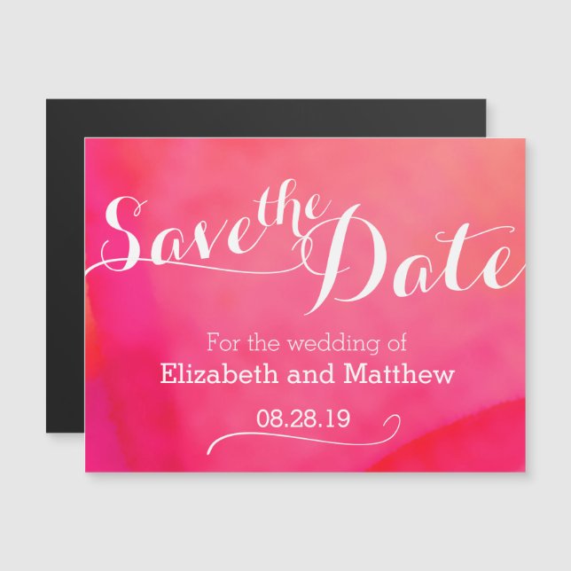 Invitation Magnétique Aquarelle laver rouge rose enregistrer la date (Devant / Derrière)