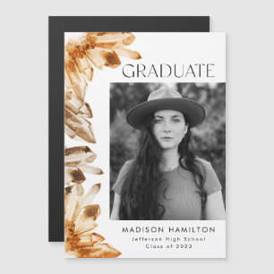 Invitation Magnétique Aquarelle orange cristaux photo Graduation