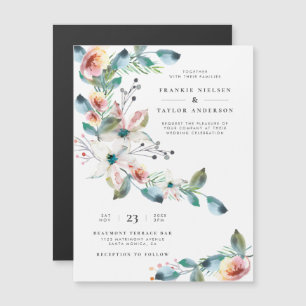 Invitation Magnétique Aquarelle rose pâle Fleurs Mariage moderne