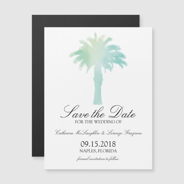 Invitation Magnétique Aquarelle Serene Palm Tree | Enregistrer la date (Devant / Derrière)
