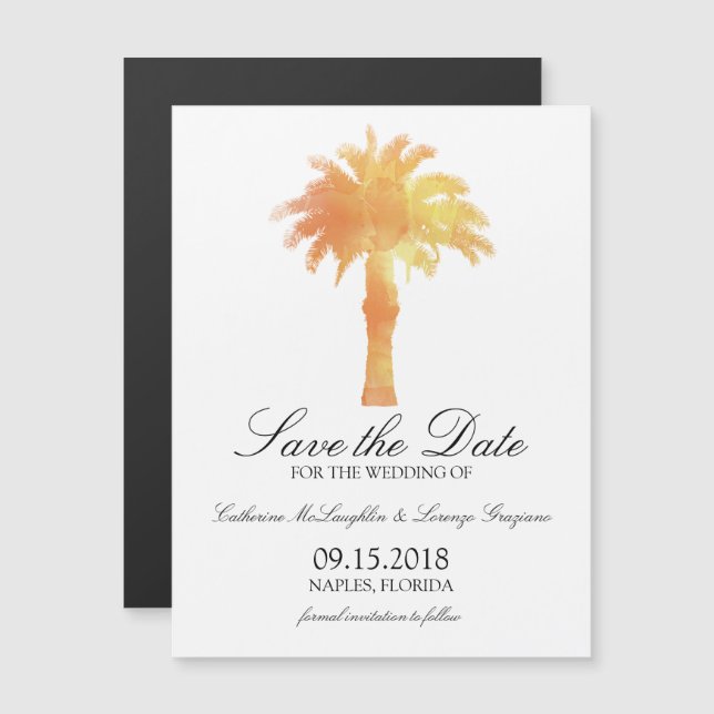 Invitation Magnétique Aquarelle Serene Palm Tree | Enregistrer la date (Devant / Derrière)
