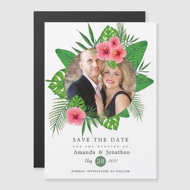 Invitation Magnétique Aquarelle Tropical Luau Aloha Mariage Photo (Devant / Derrière)