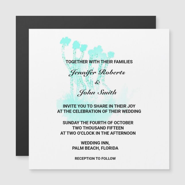 Invitation Magnétique Aquarelle Turquoise Bleu Art Abstrait Arbres Maria (Devant / Derrière)
