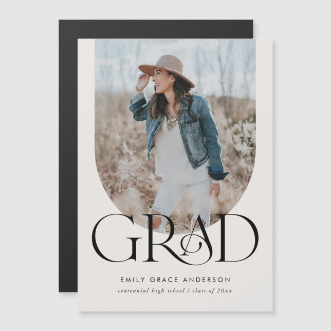 Invitation Magnétique Arc Moderne Simple Boho Trois Photo Graduation Mag (Devant / Derrière)