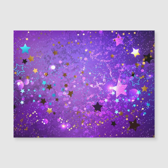 Invitation Magnétique Arrière - plan de feuille violet avec étoiles (Devant)