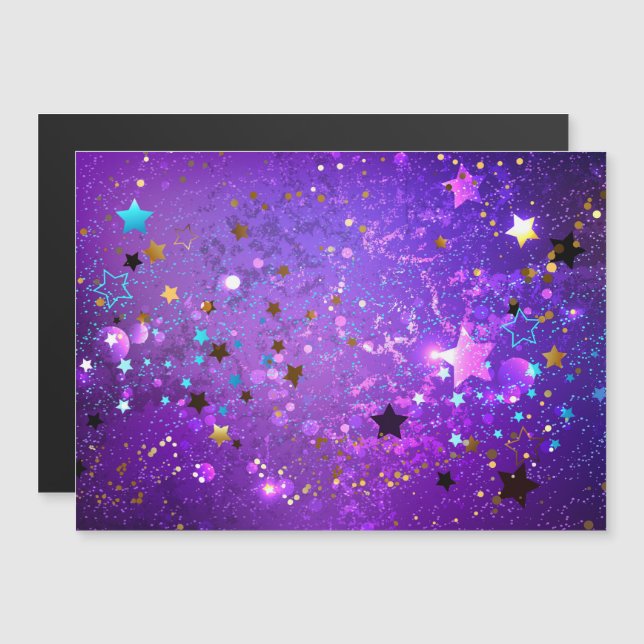 Invitation Magnétique Arrière - plan de feuille violet avec étoiles (Devant / Derrière)