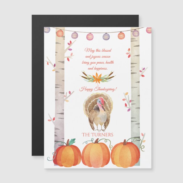 Invitation Magnétique Automne Arbres Citrouille Turquie Bon thanksgiving (Devant / Derrière)
