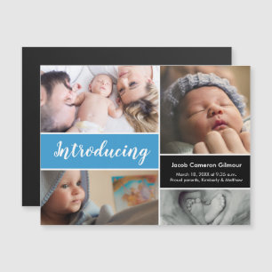 Invitation Magnétique Baby Boy Introduction script photo collage