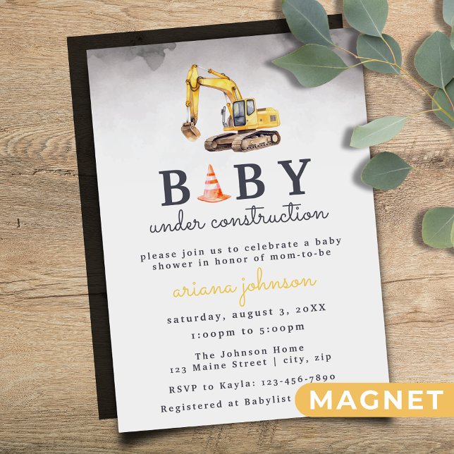 Invitation Magnétique Baby shower bébé en construction (Créateur téléchargé)