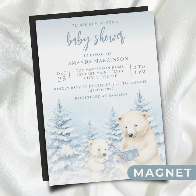 Invitation Magnétique Baby shower d'aquarelle bleu d'ours polaire d'hive (Créateur téléchargé)