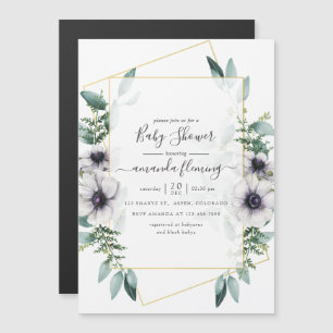 Invitation Magnétique Baby Shower Floral Géométrique Eucalyptus Aquarell