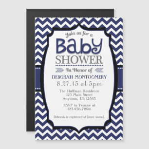 Invitation Magnétique Baby shower magnétique bleu de la marine Chevron I