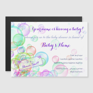 Invitation Magnétique Baby shower Rainbow Soap Bubbles
