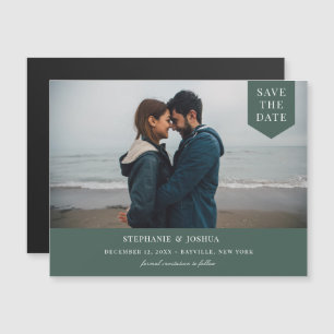 Invitation Magnétique Balise simple Photo Enregistrer la date verte