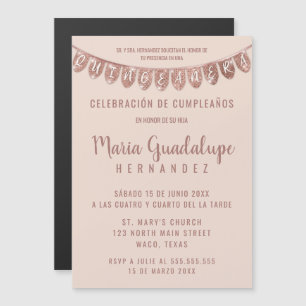 Invitation Magnétique Bannière de Parties scintillant en or rose Español
