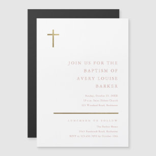 Invitation Magnétique Baptême Croix Or Minimaliste Moderne