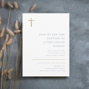 Invitation Magnétique Baptême de Croix d'or minimal moderne