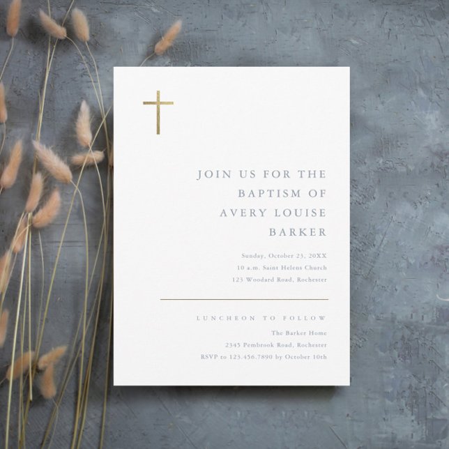 Invitation Magnétique Baptême de Croix d'or minimal moderne (Créateur téléchargé)