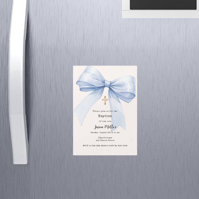 Invitation Magnétique Baptême garçon crême arc-en-ciel bleu (Créateur téléchargé)