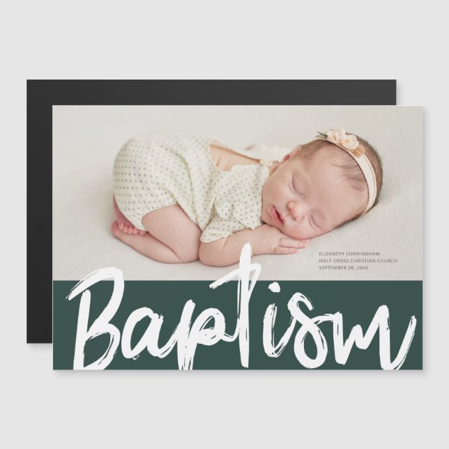 Invitation Magnétique Baptême | Photo personnalisée simple (Devant / Derrière)