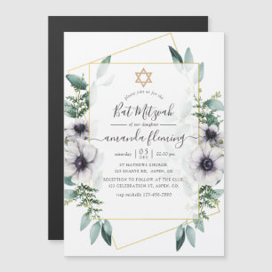 Invitation Magnétique Bar Mitzvah Floral Géométrique Eucalyptus