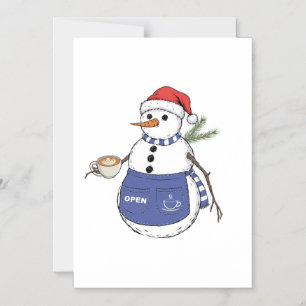 Invitation Magnétique Barista Bonhomme de Neige Noël 2026 Café de Fêtes