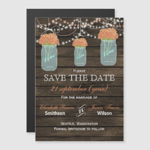 Invitation Magnétique Barne bois mason jarres corail fleurs sauver la da