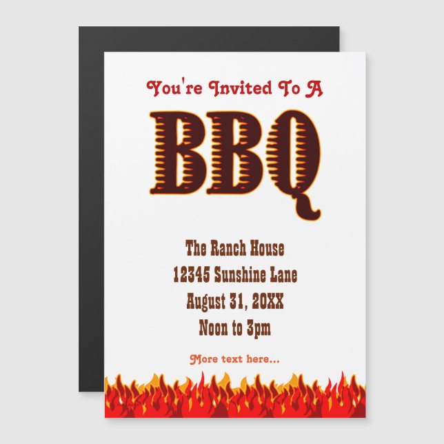 Invitation Magnétique BBQ Party Red Flames sur mesure Aimant d'invitatio (Devant / Derrière)
