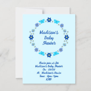 Invitation Magnétique Bébé bleu Papillons et Baby shower de fleurs