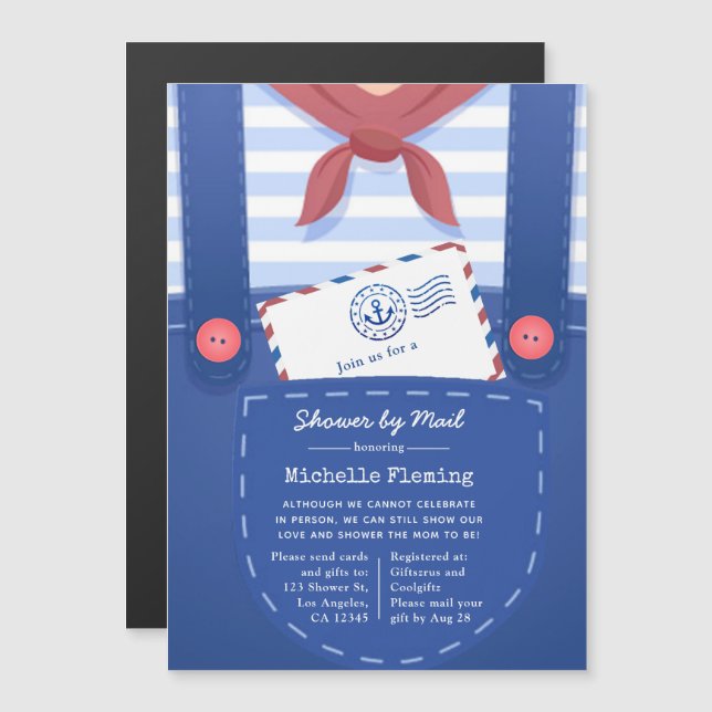 Invitation Magnétique Bébé Nautique garçon douche par courrier (Devant / Derrière)
