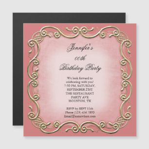 Invitation Magnétique Belle Fête d'Anniversaire de Parchemin Antique Cor
