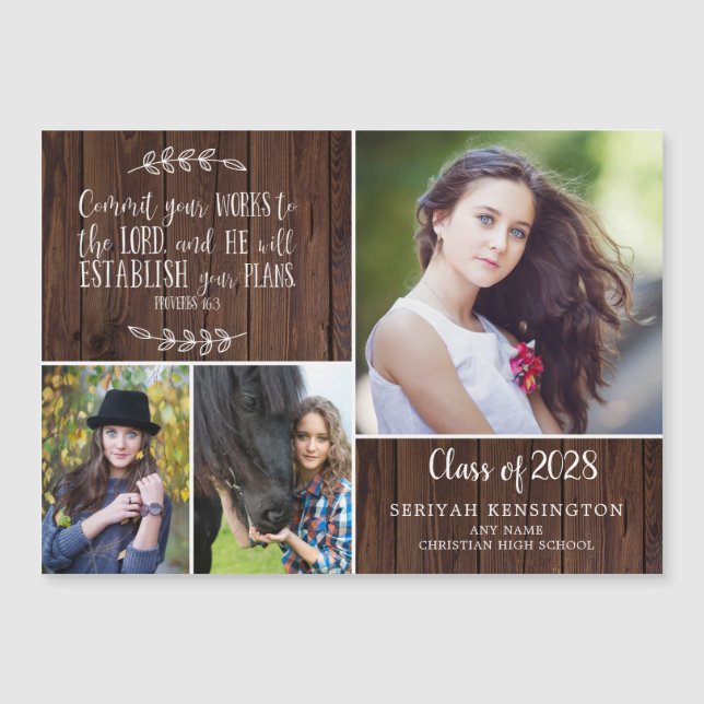 Invitation Magnétique Bible Verse Rustique Christian Graduation (Devant)
