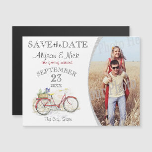 Invitation Magnétique Bicycle rouge photo Enregistrer la date