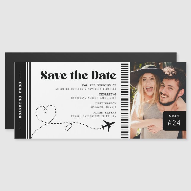 Invitation Magnétique Billet de boarding Pass Save the Date (Devant / Derrière)