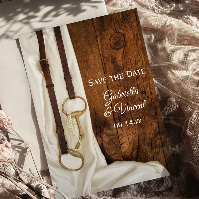 Invitation Magnétique Bit mariage satin blanc et cheval Sauvez la date (Créateur téléchargé)