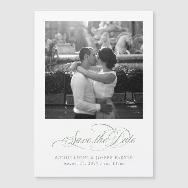 Invitation Magnétique Blanc et Sage | Élégance italienne Enregistrer la  (Devant)